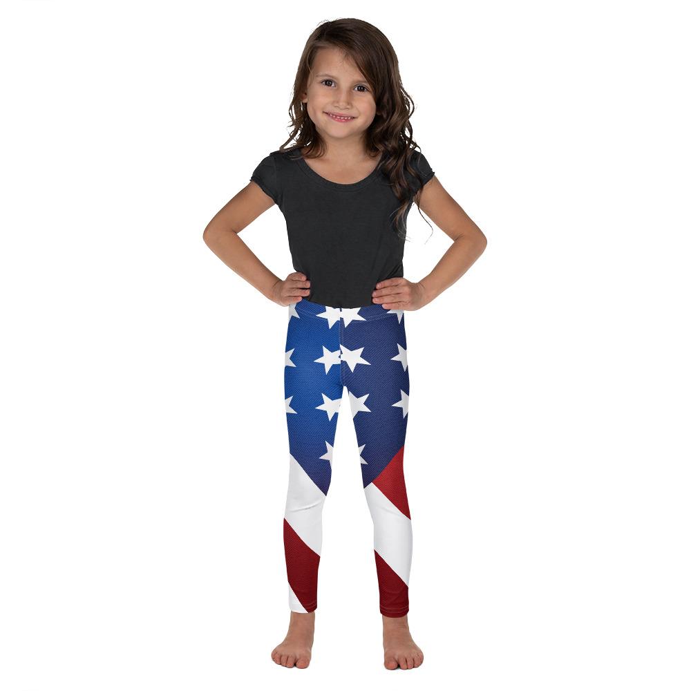 Womens Workout Yoga American Flag Kid's Leggings White/Red/Blue | Gear Bunch