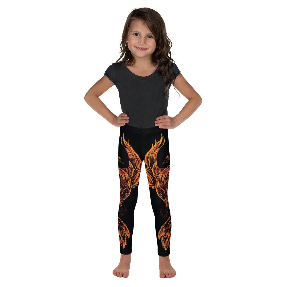 Kids Children Phoenix Leggings Black/Orange/Red | Gearbunch.com