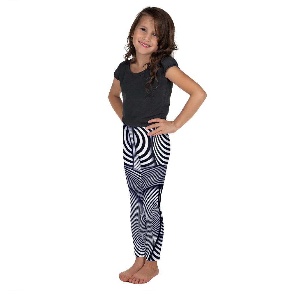 Kids Children Optical Illusion Stripes Leggings Blue/White/Navy | Gearbunch.com