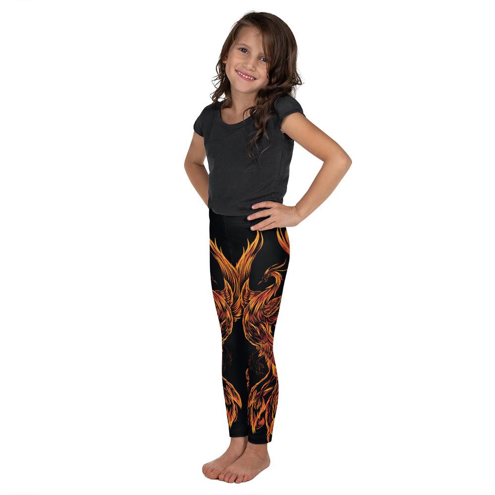 Kids Children Phoenix Leggings Black/Orange/Red | Gearbunch.com