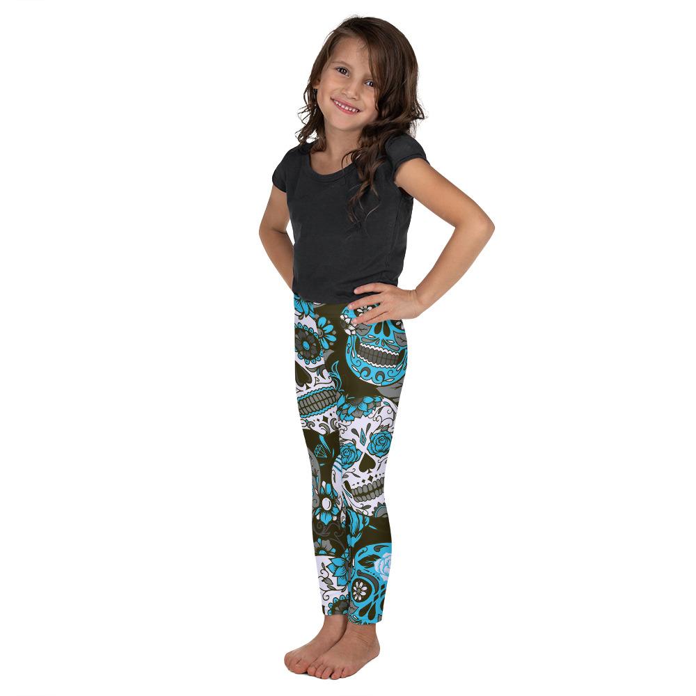 Kids Children Sky Blue Sugar Skull Leggings Blue/Grey | Gearbunch.com