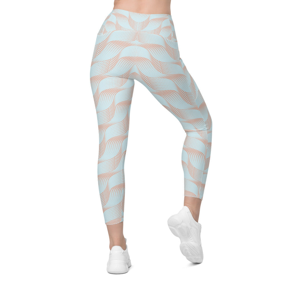 Womens Light Blue & Apricot Wave Leggings with Pockets | Gearbunch.com