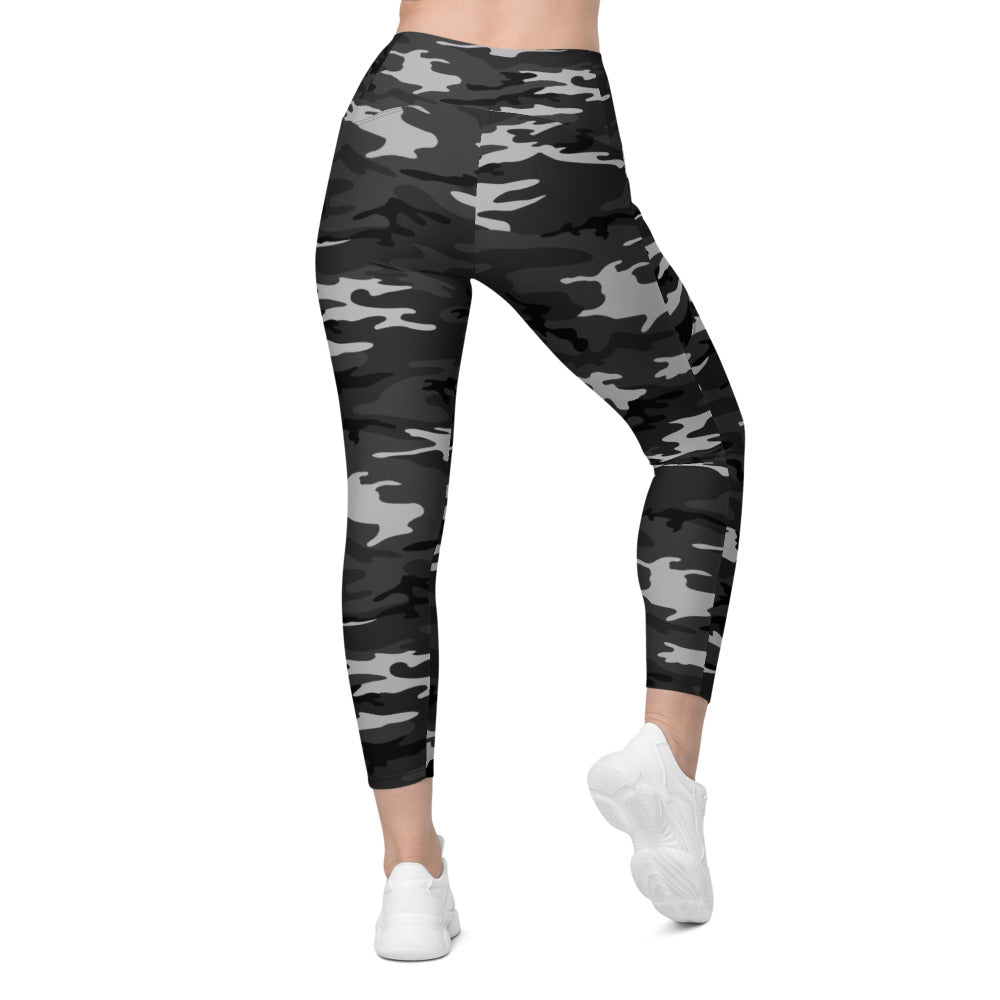 Womens Workout Dark Grey Camo Leggings with Pockets | Gearbunch.com