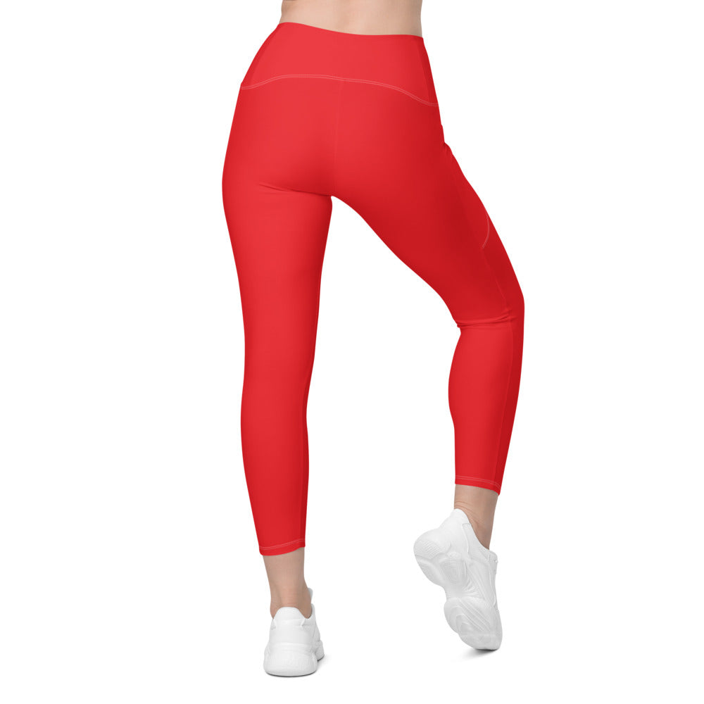 Womens Workout Solid Hot Red Leggings with Pockets | Gearbunch.com