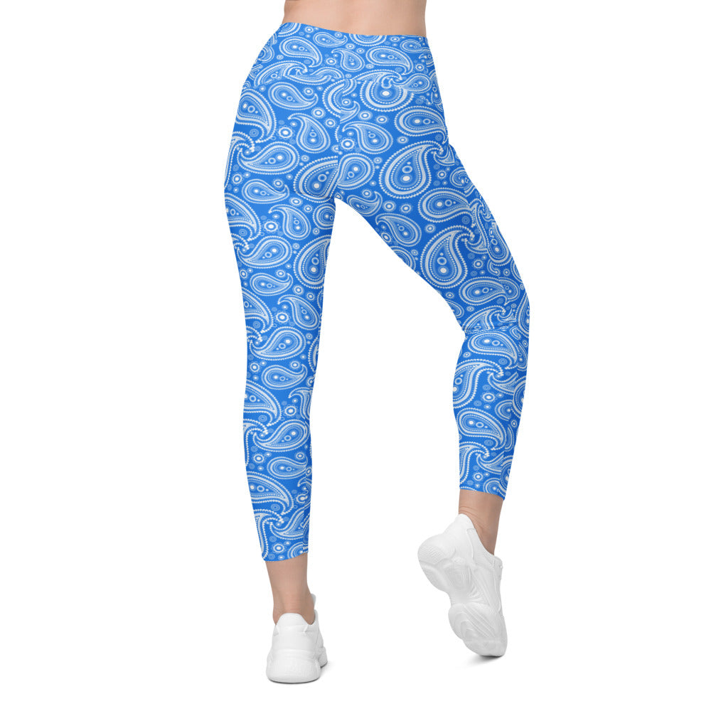 Womens Blue & White Paisley Leggings with Pockets | Gearbunch.com