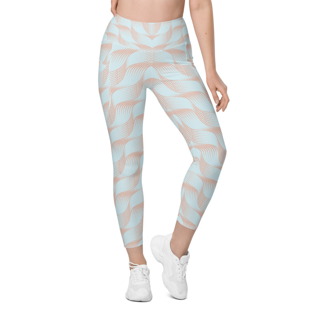 Womens Light Blue & Apricot Wave Leggings with Pockets | Gearbunch.com