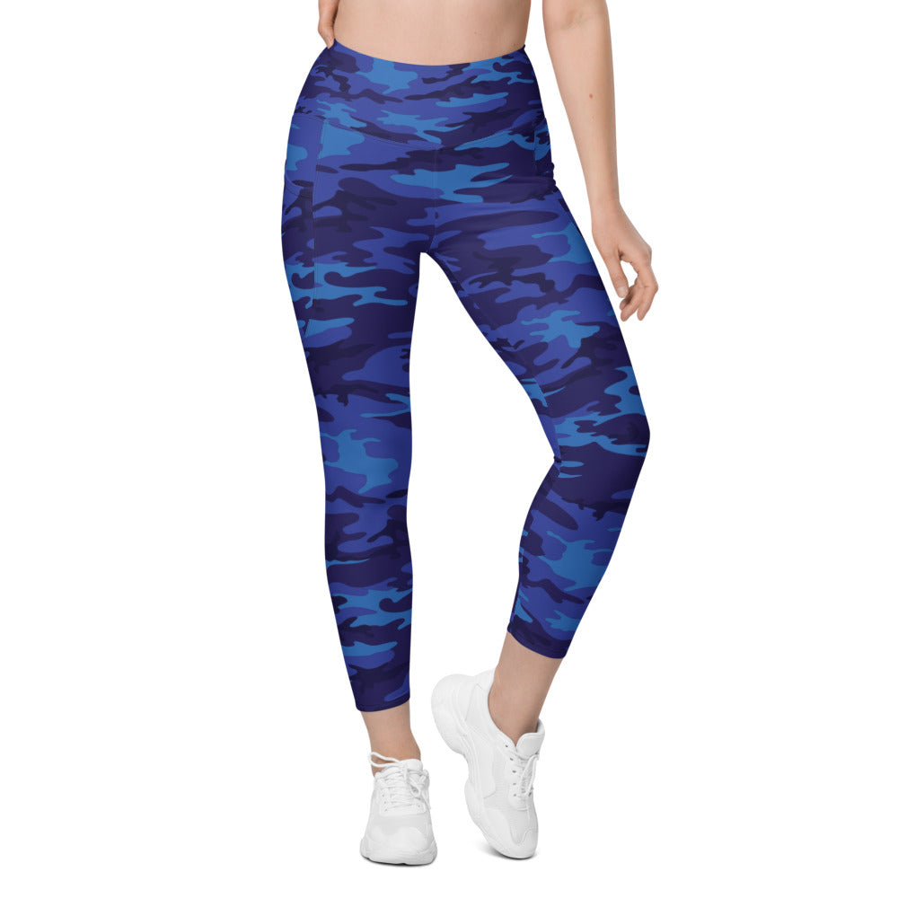 Womens Workout Yoga Blue Camo Leggings with Pockets | Gearbunch.com