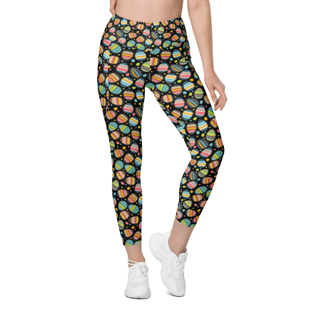Womens Workout Easter Egg Leggings with Pockets Black | Gearbunch.com