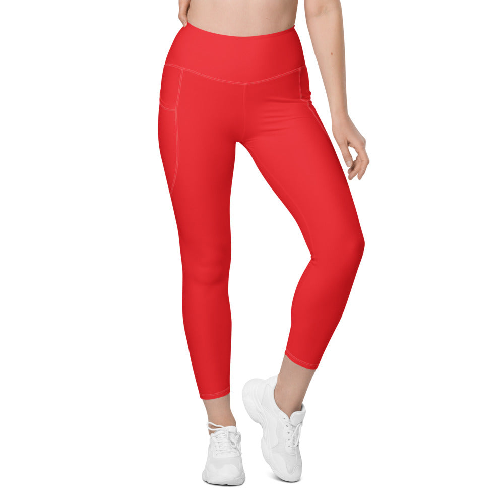 Womens Workout Solid Hot Red Leggings with Pockets | Gearbunch.com
