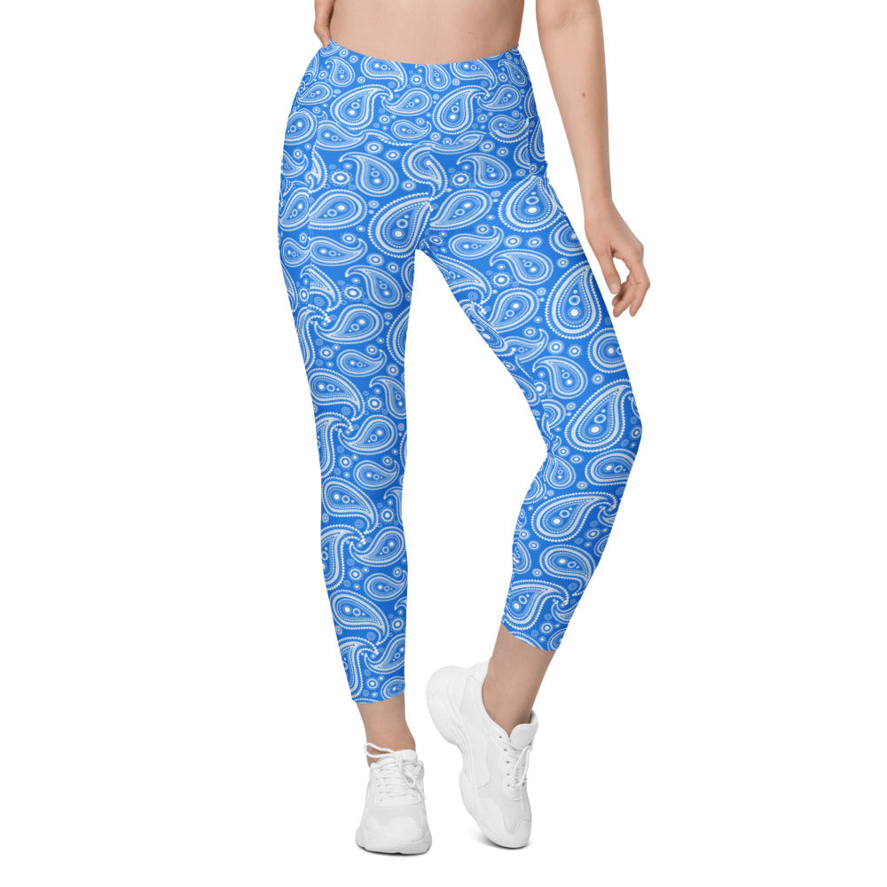 Womens Blue & White Paisley Leggings with Pockets | Gearbunch.com
