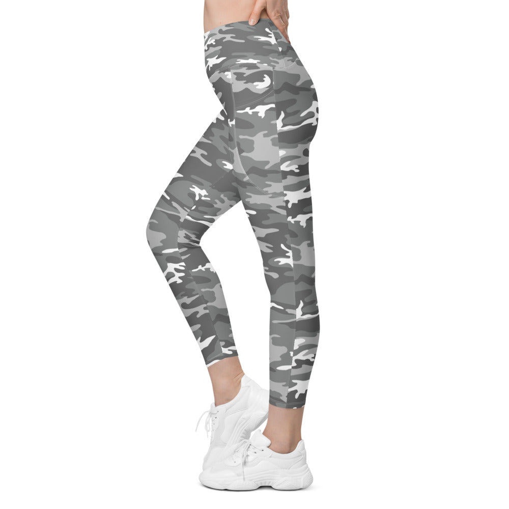 Womens Workout Light Grey Camo Leggings with Pockets | Gearbunch.com