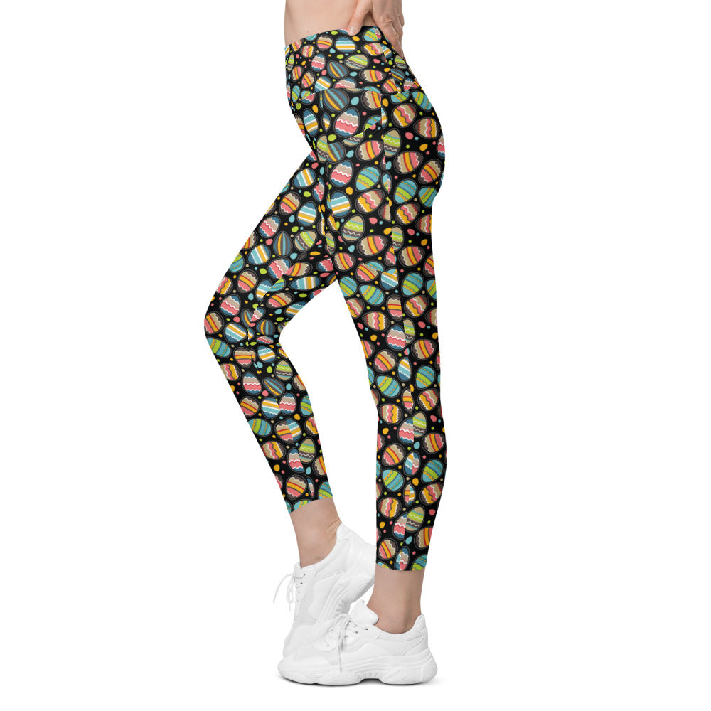 Womens Workout Easter Egg Leggings with Pockets Black | Gearbunch.com