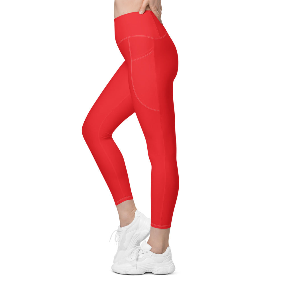 Womens Workout Solid Hot Red Leggings with Pockets | Gearbunch.com