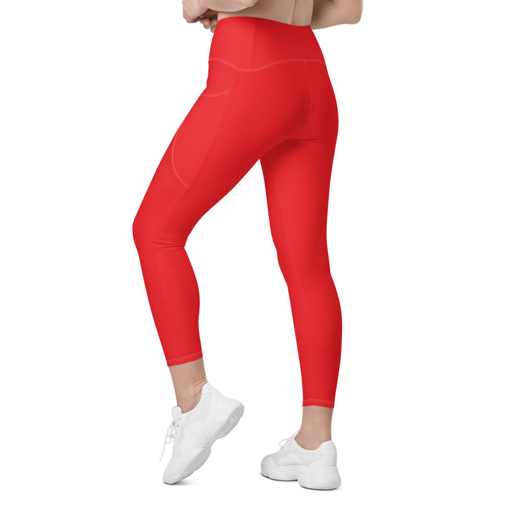Womens Workout Solid Hot Red Leggings with Pockets | Gearbunch.com