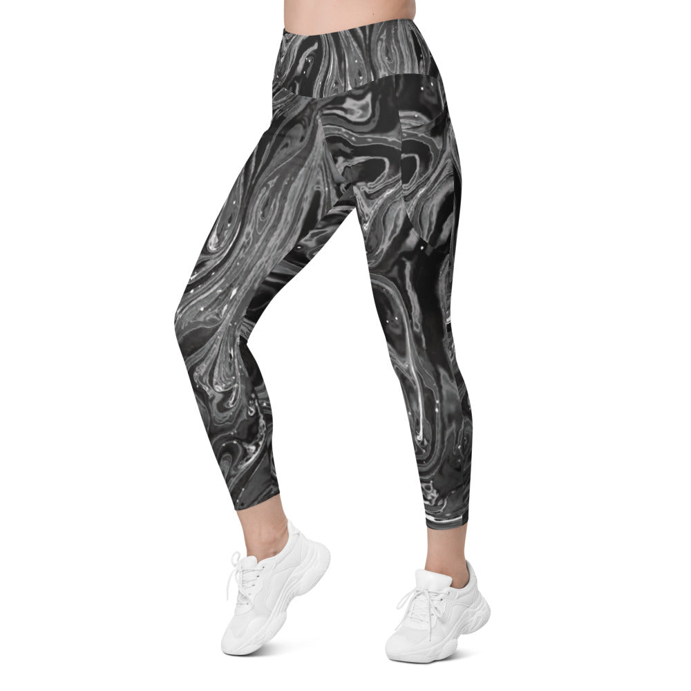 Womens Workout Yoga Grey Swirl Leggings with Pockets | Gearbunch.com
