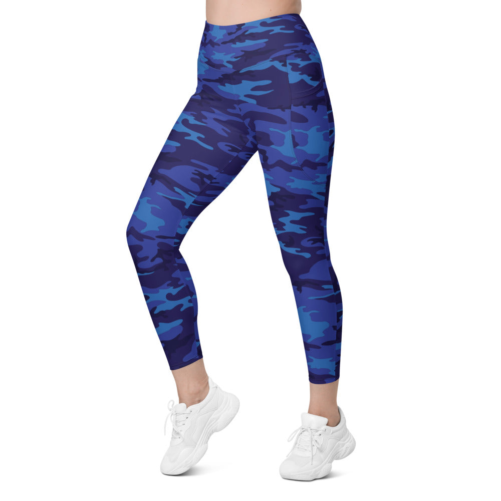 Womens Workout Yoga Blue Camo Leggings with Pockets | Gearbunch.com