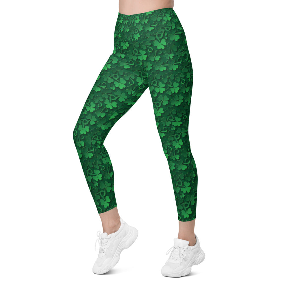 Women Workout Irish 3D Shamrocks Leggings with Pockets | Gearbunch.com