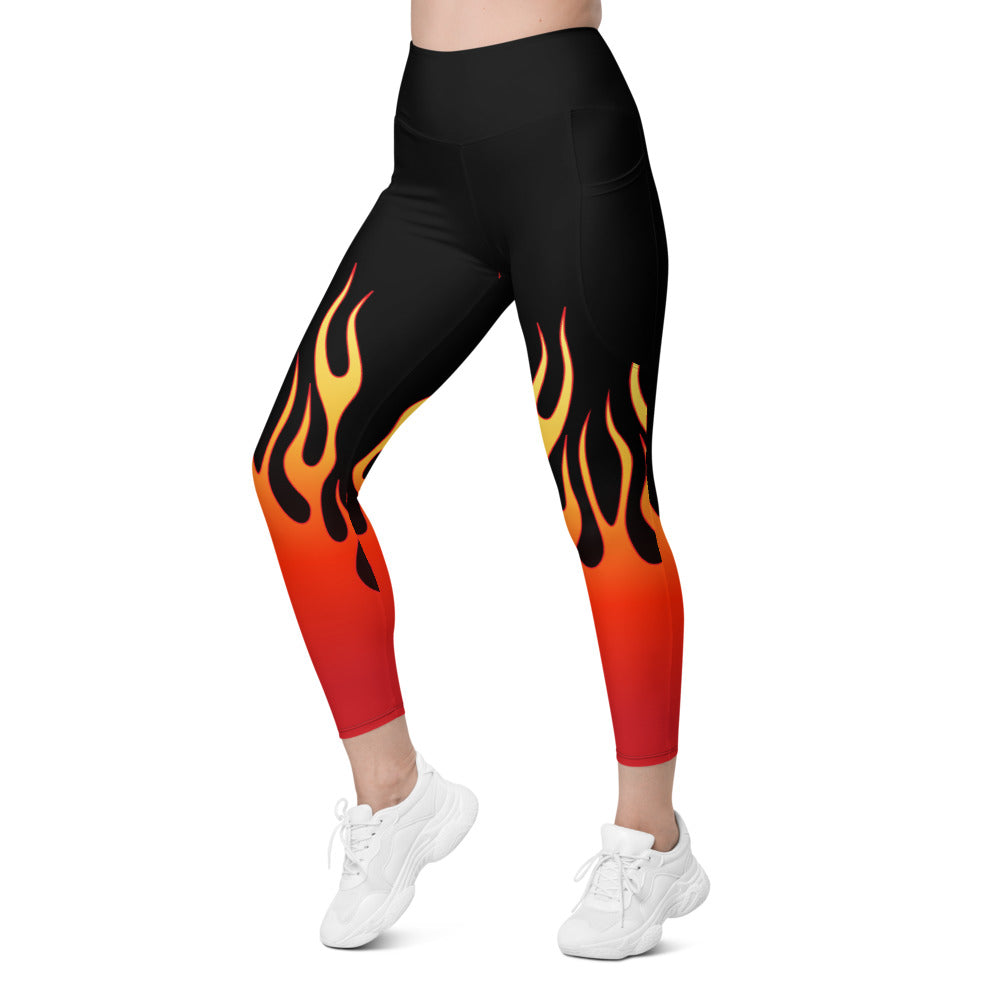 Womens Workout Flame Leggings with Pockets Black/Red | Gearbunch.com