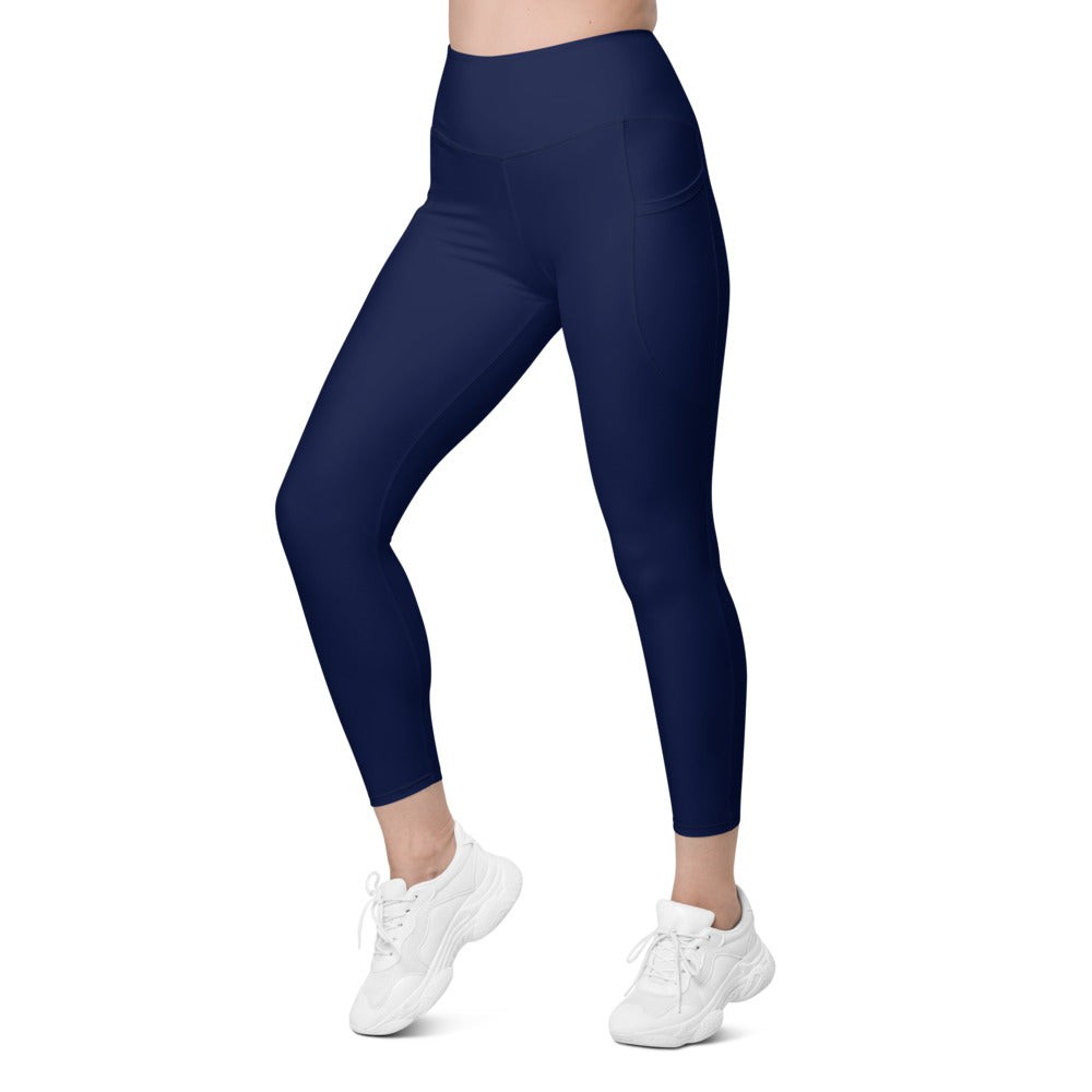 Womens Workout Solid Ocean Blue Leggings with Pockets | Gearbunch.com