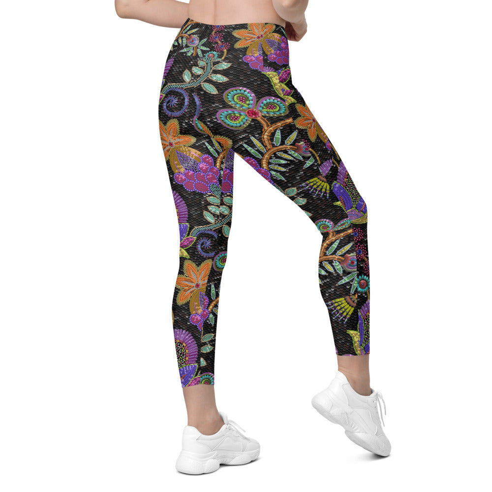 Faux Paillette Flower Leggings with Pockets | GearBunch