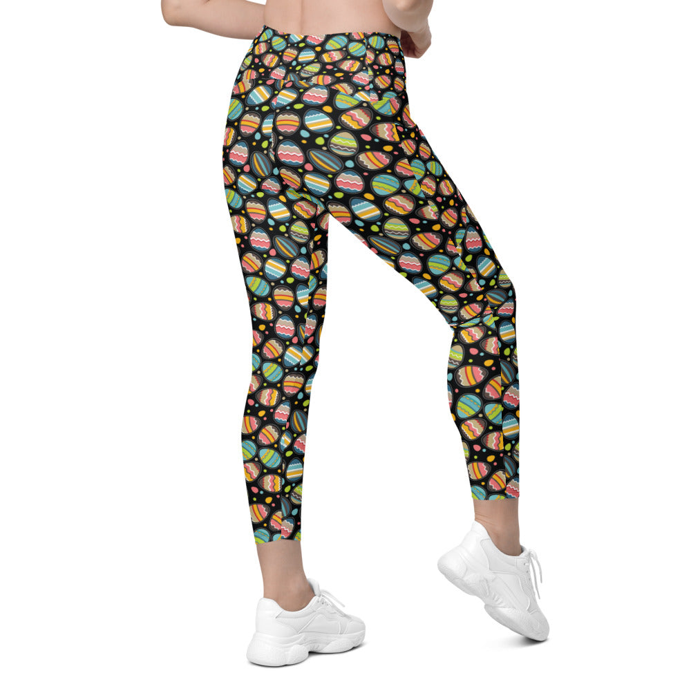 Womens Workout Easter Egg Leggings with Pockets Black | Gearbunch.com