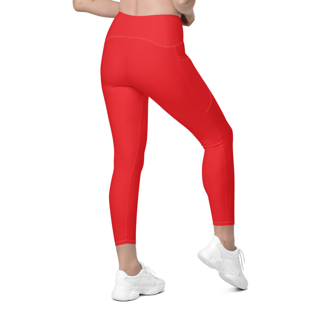 Womens Workout Solid Hot Red Leggings with Pockets | Gearbunch.com