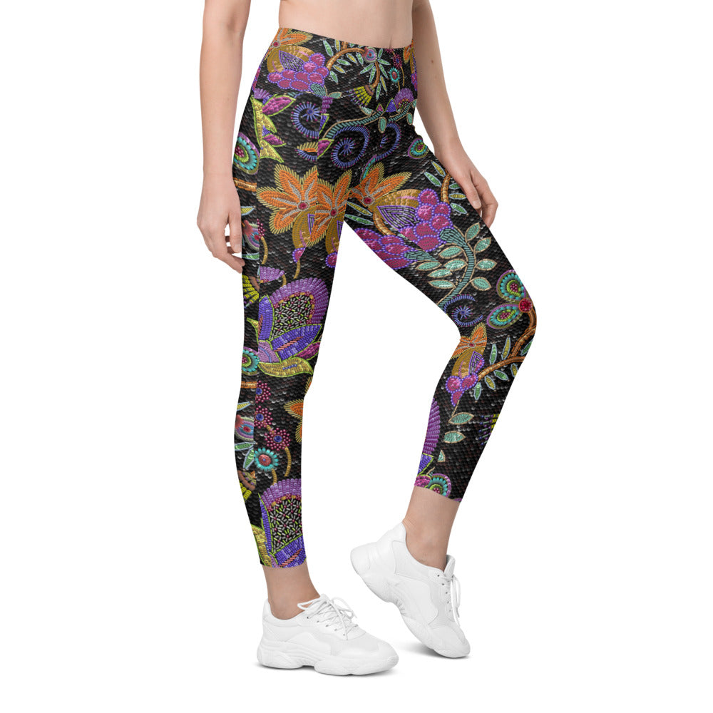 Faux Paillette Flower Leggings with Pockets | GearBunch