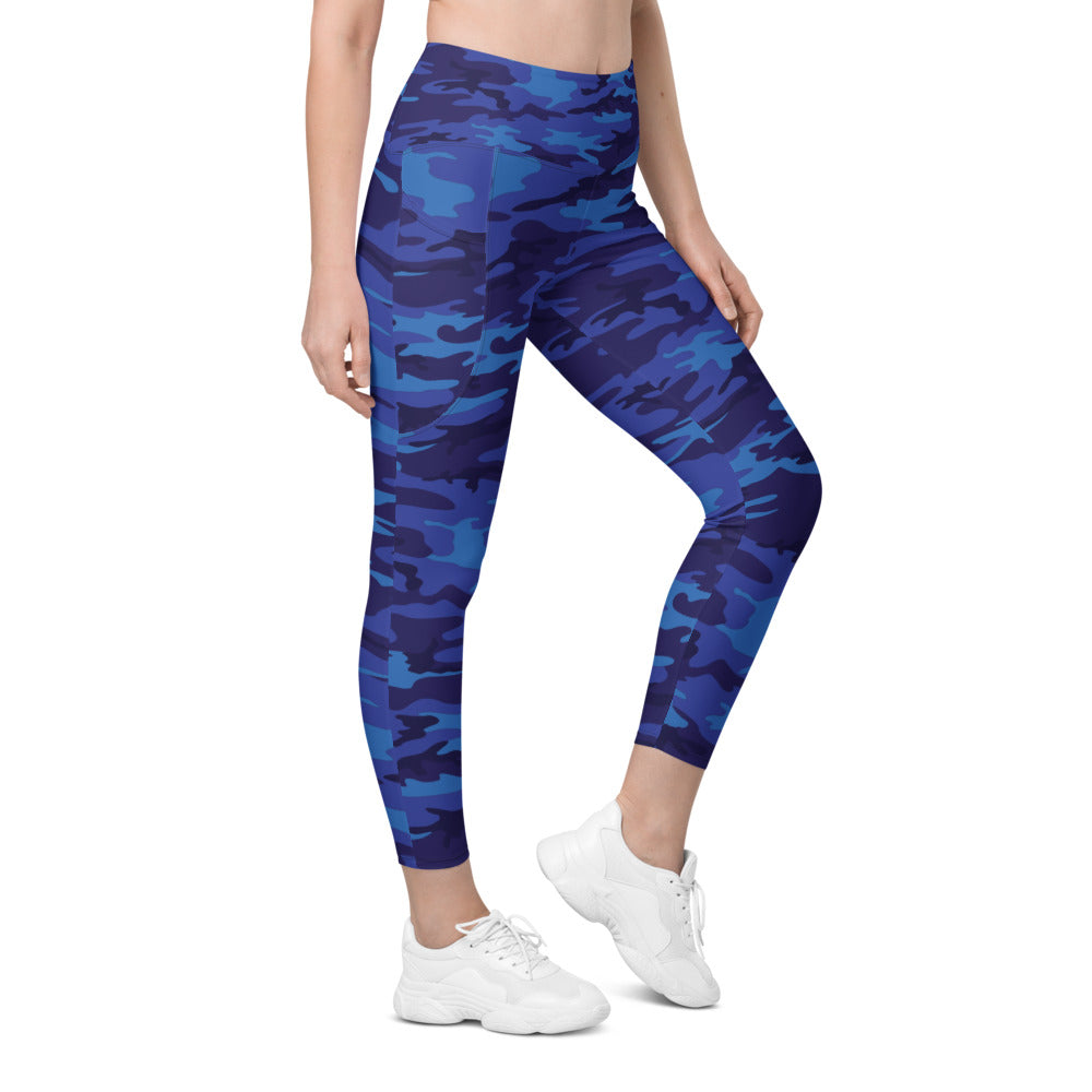 Womens Workout Yoga Blue Camo Leggings with Pockets | Gearbunch.com
