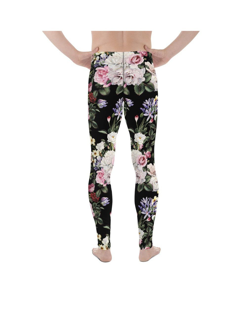 Mens Leggings Workout Colorful Roses Meggings Black | Gearbunch.com