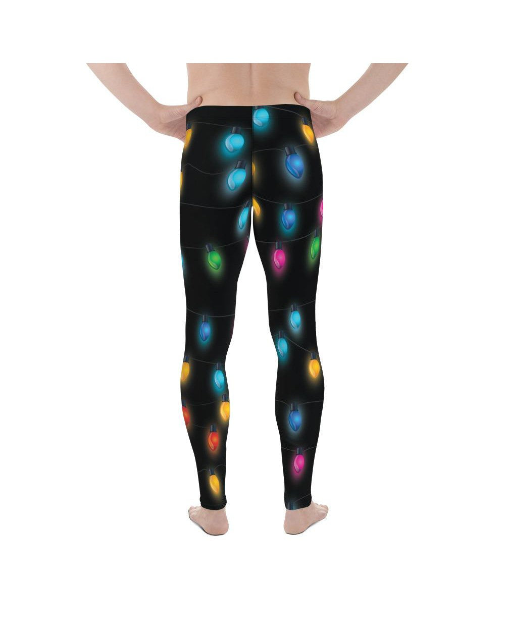 Mens Leggings Workout Christmas Lights Meggings Black | Gearbunch.com