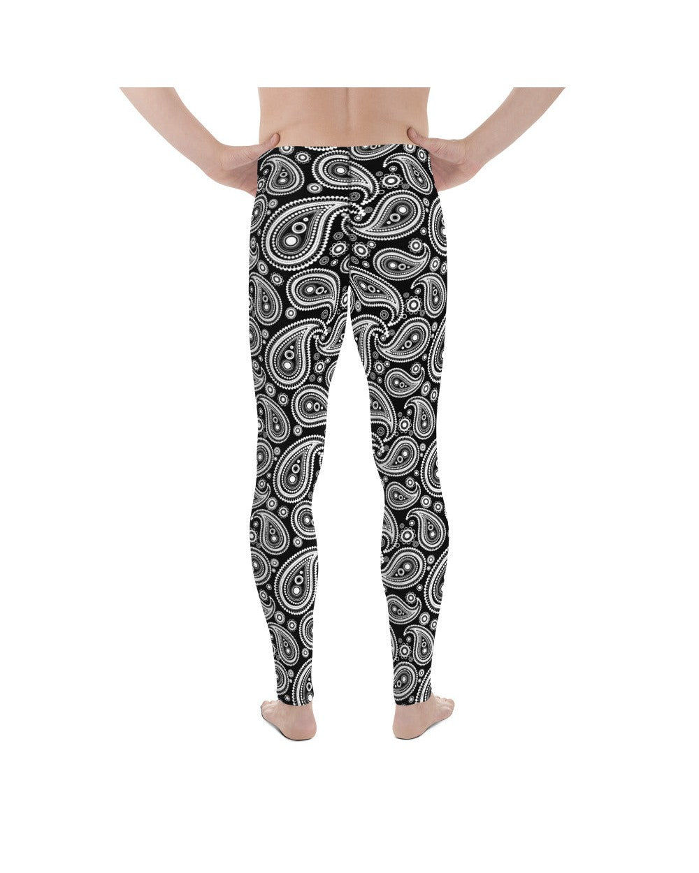 Mens Leggings Workout Black & White Paisley | Gearbunch.com