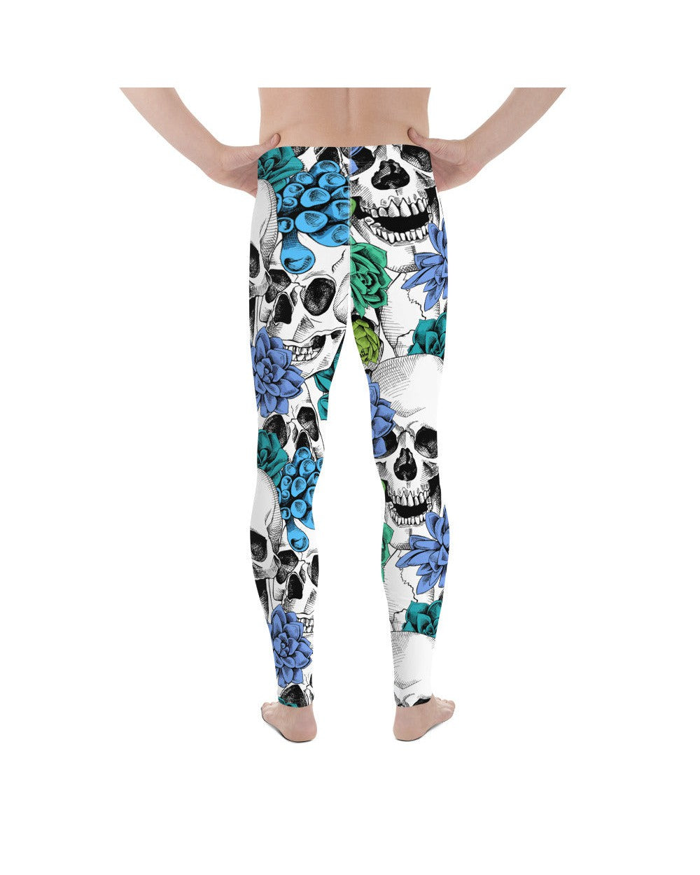 Mens Leggings Workout Blue Floral Skulls Meggings | Gearbunch.com