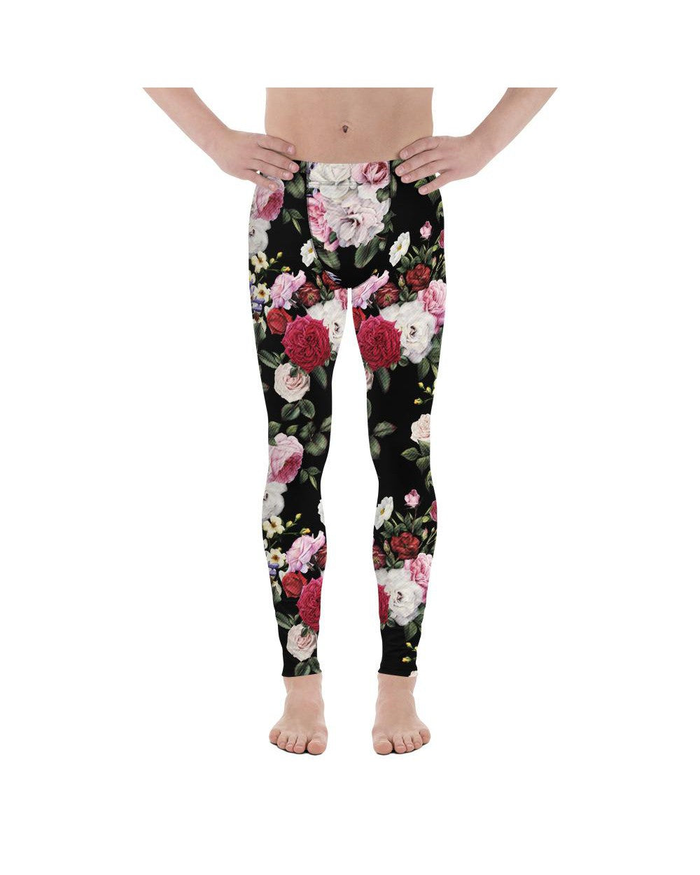 Mens Leggings Workout Colorful Roses Meggings Black | Gearbunch.com