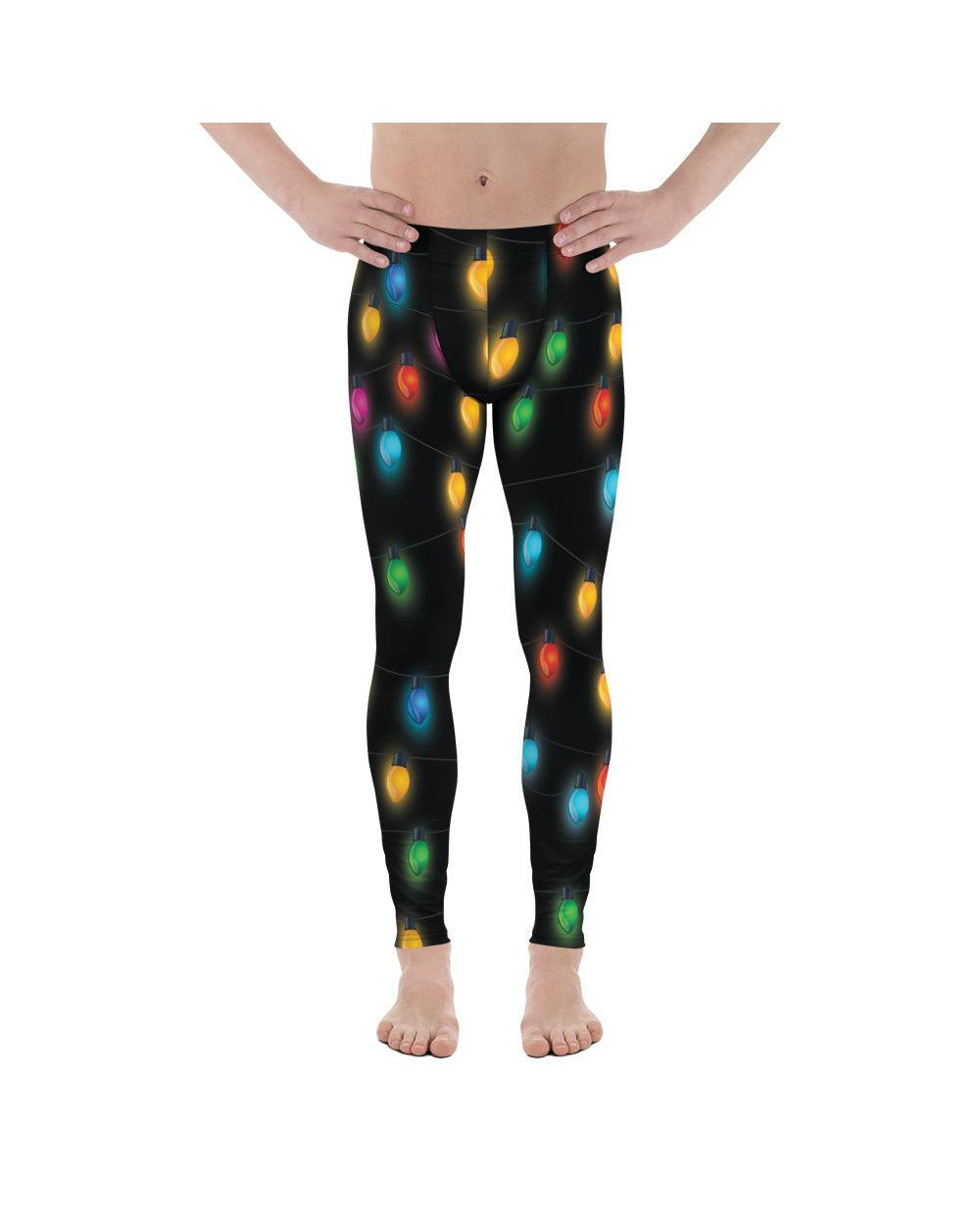 Mens Leggings Workout Christmas Lights Meggings Black | Gearbunch.com