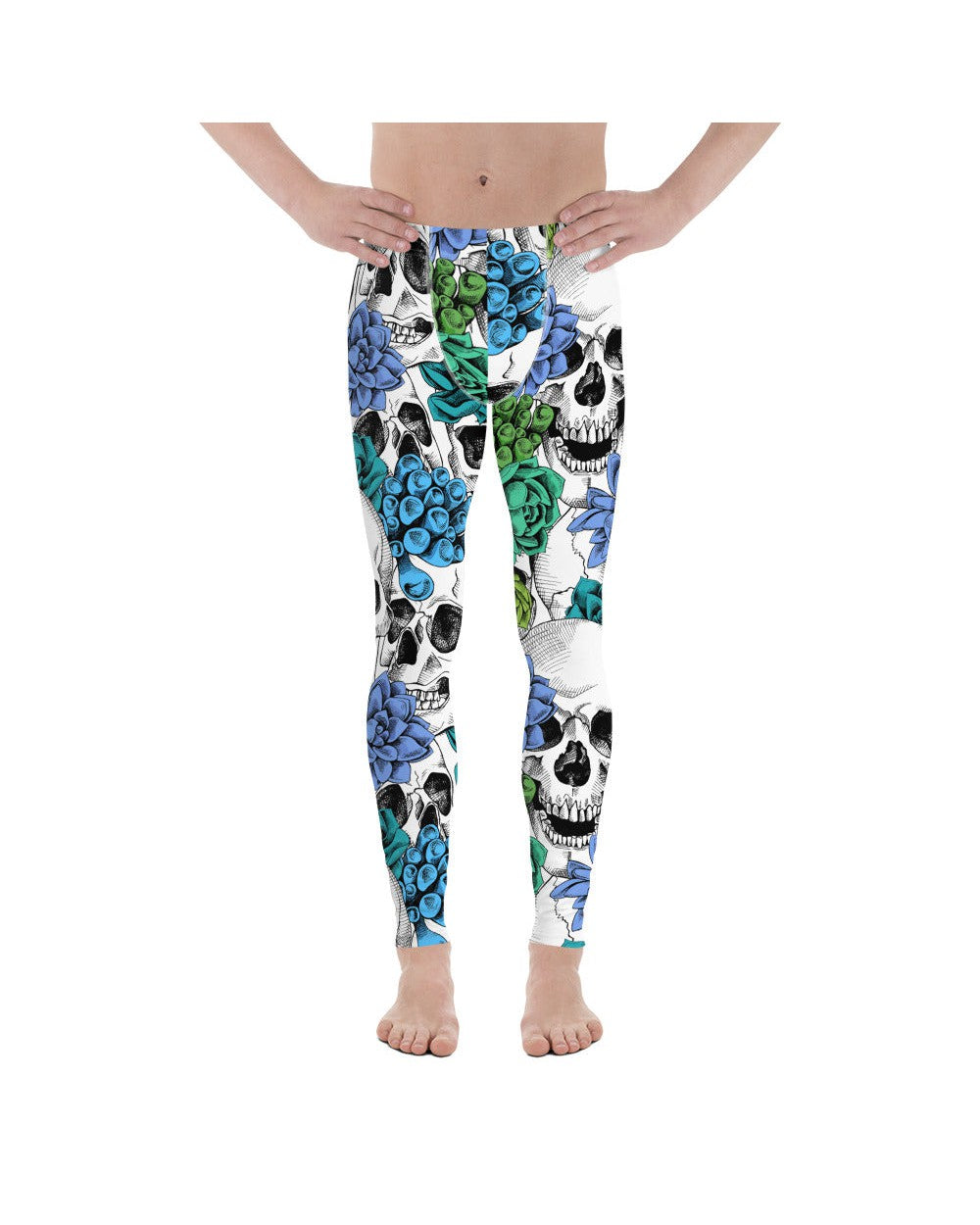 Mens Leggings Workout Blue Floral Skulls Meggings | Gearbunch.com
