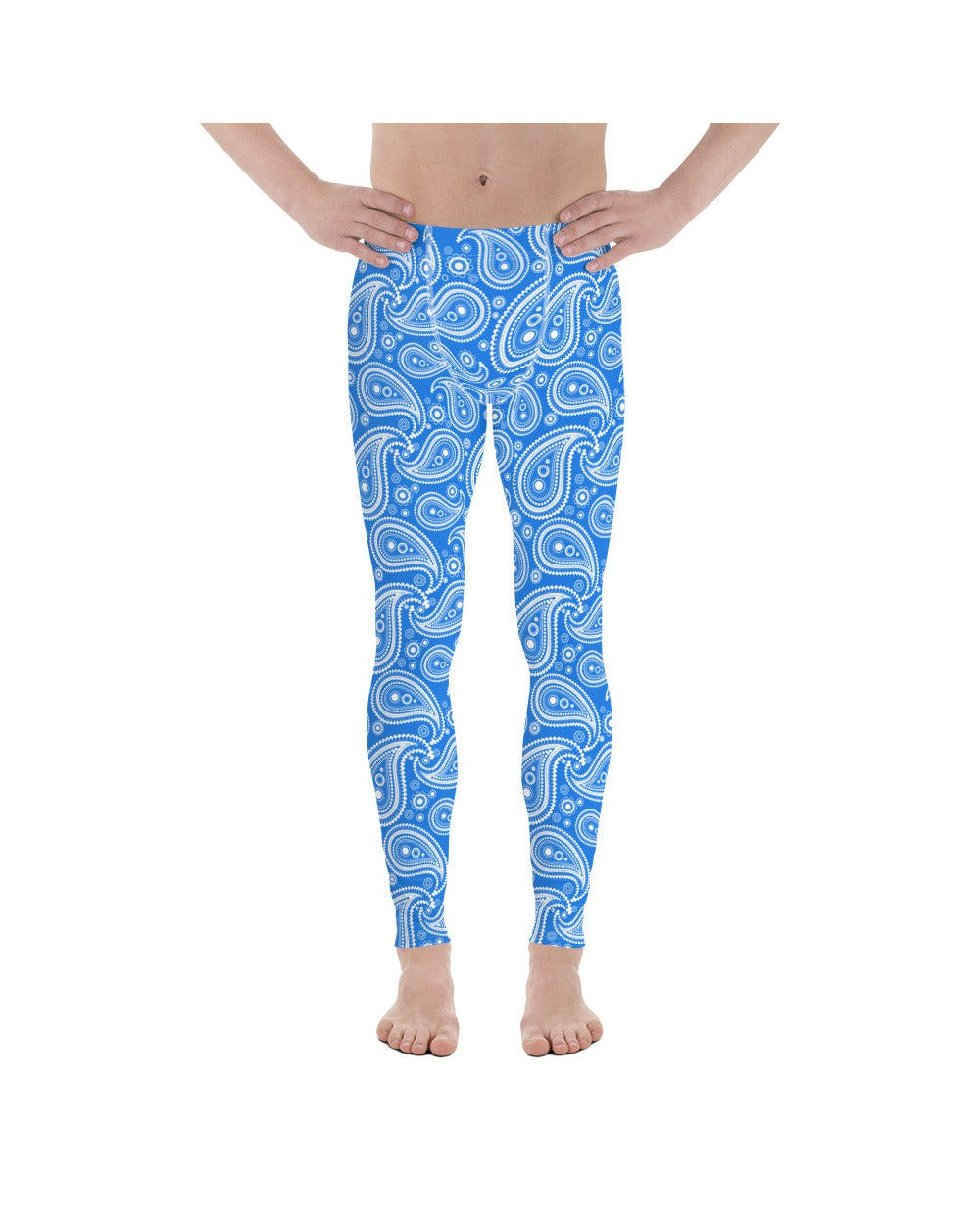 Mens Leggings Workout Blue & White Paisley Meggings | Gearbunch.com