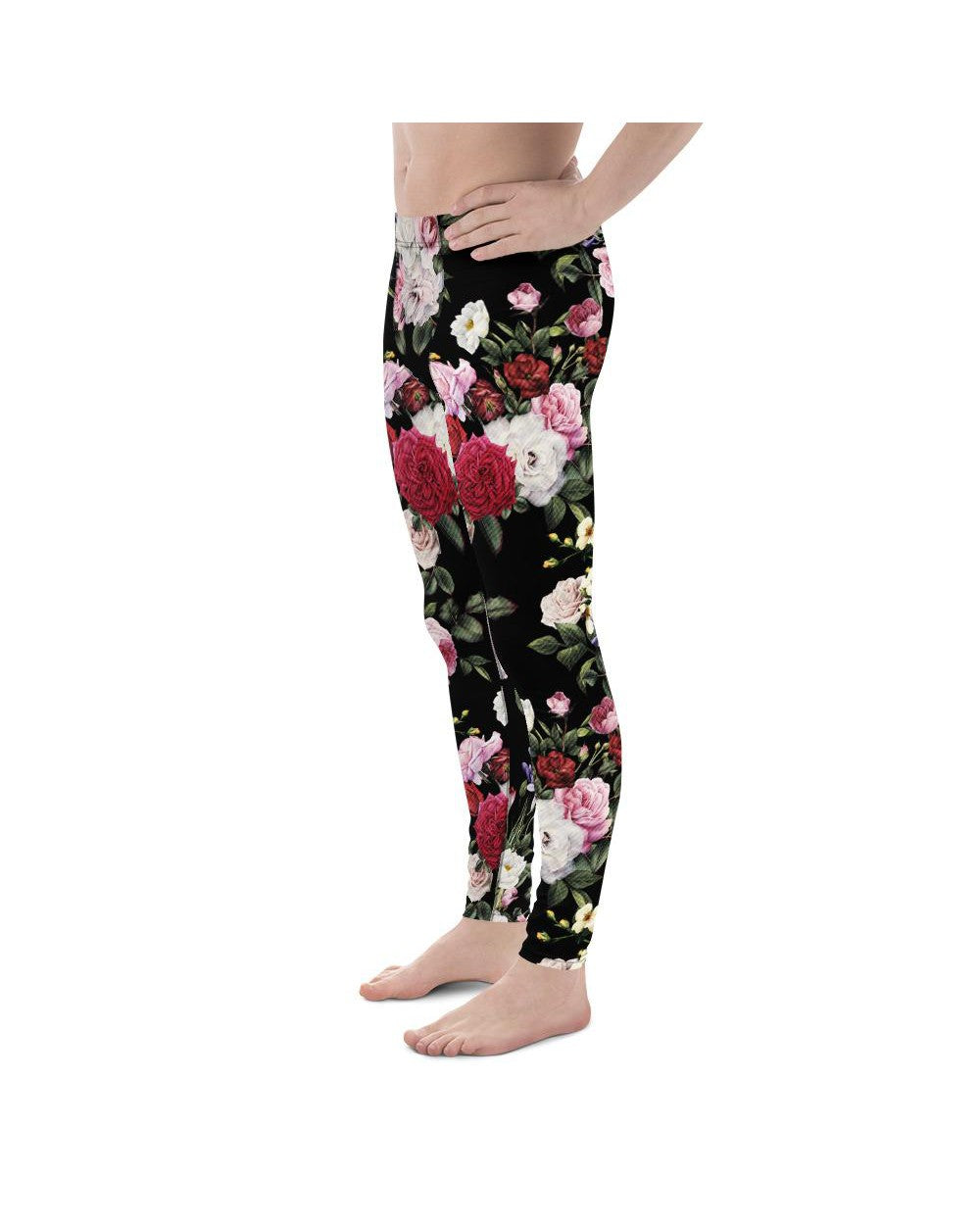Mens Leggings Workout Colorful Roses Meggings Black | Gearbunch.com
