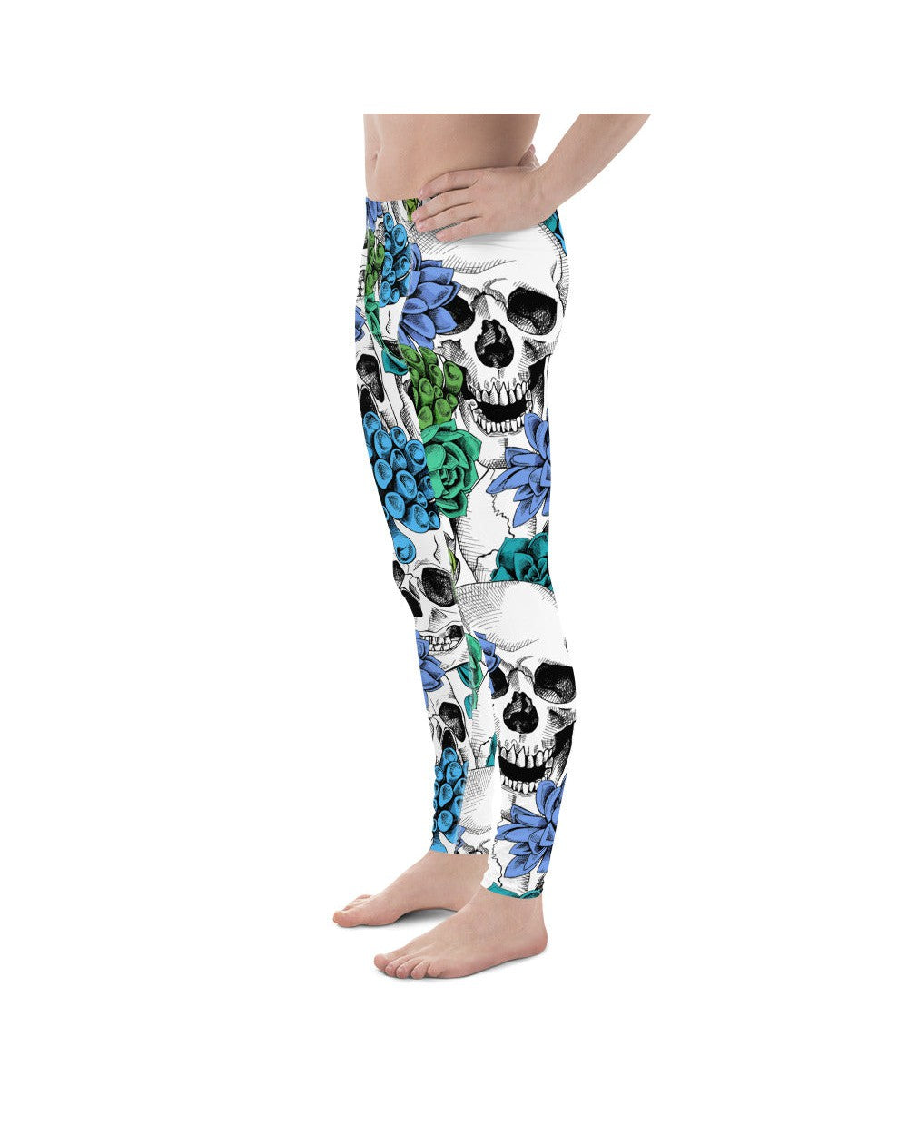 Mens Leggings Workout Blue Floral Skulls Meggings | Gearbunch.com