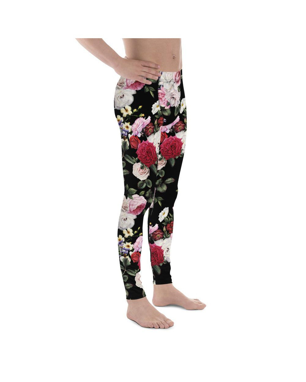 Mens Leggings Workout Colorful Roses Meggings Black | Gearbunch.com