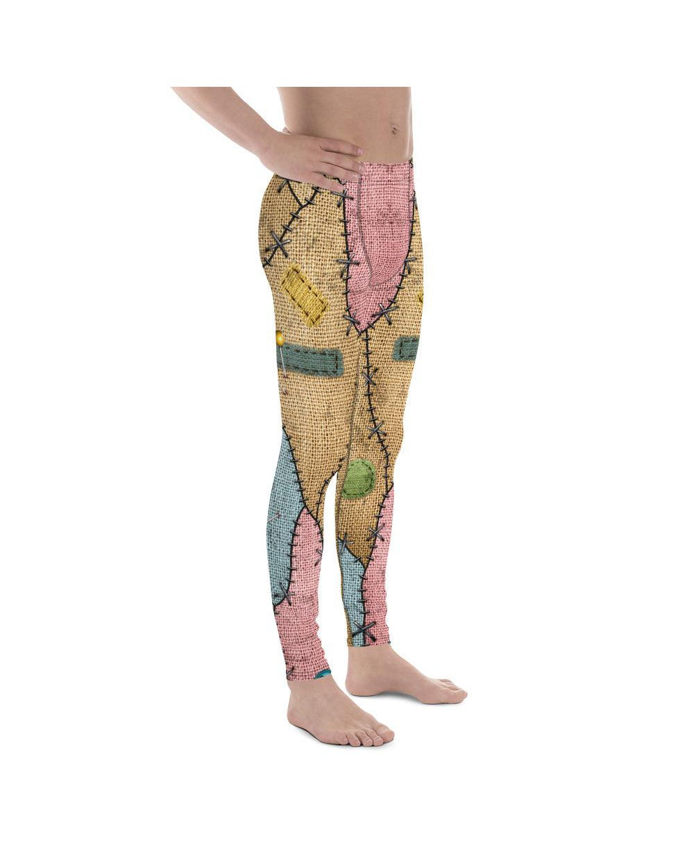 Mens Leggings Workout Voodoo Doll Patch Meggings Brown | Gearbunch.com