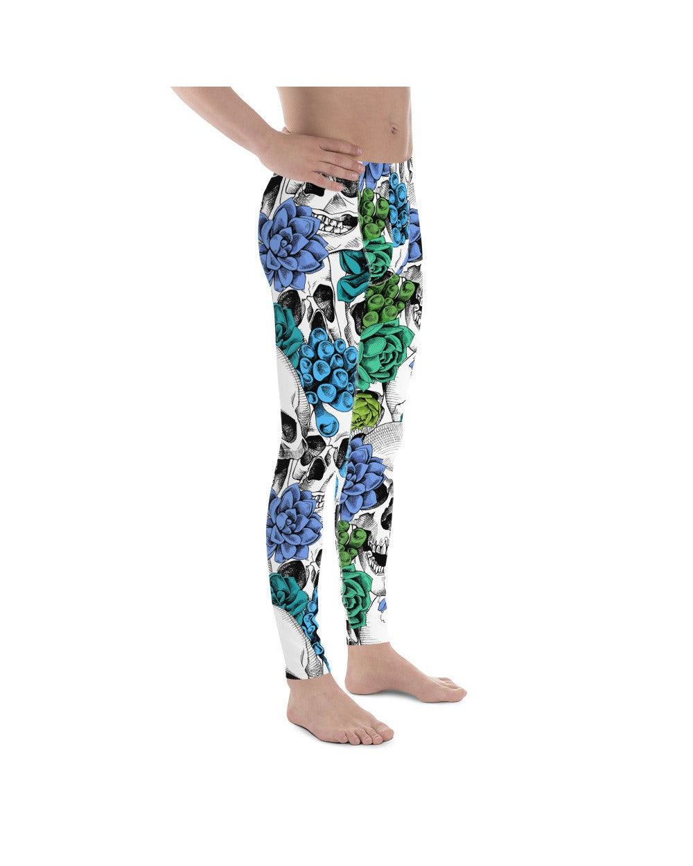 Mens Leggings Workout Blue Floral Skulls Meggings | Gearbunch.com