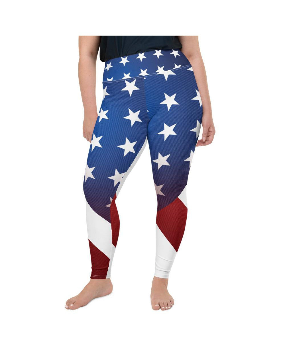Womens Workout Yoga American Flag Plus Size Leggings Blue/White/Red | Gear Bunch