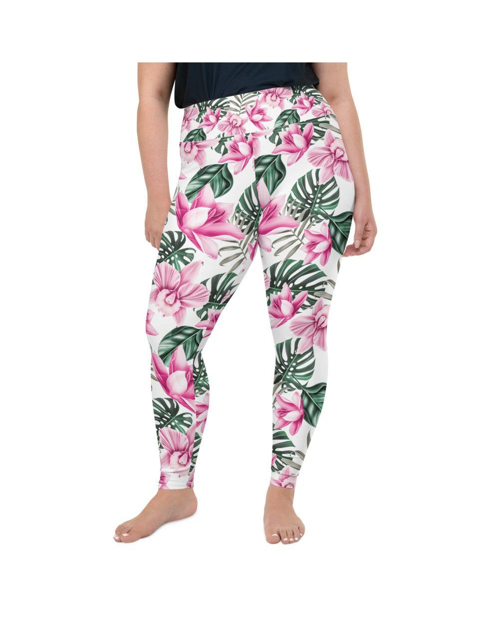Tropical Floral White Plus Size Leggings Gearbunch
