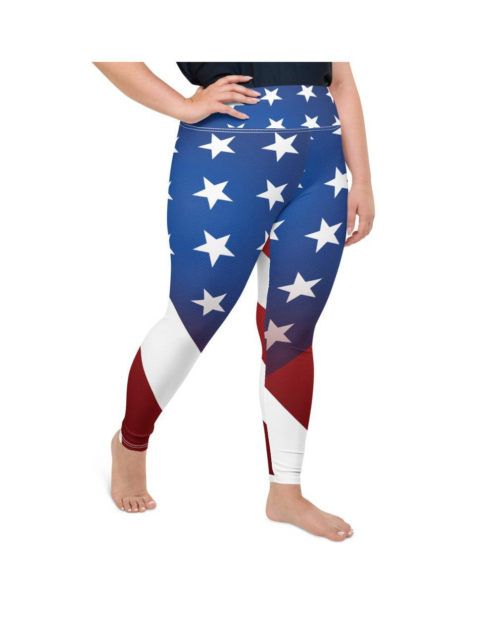 Womens Workout Yoga American Flag Plus Size Leggings Blue/White/Red