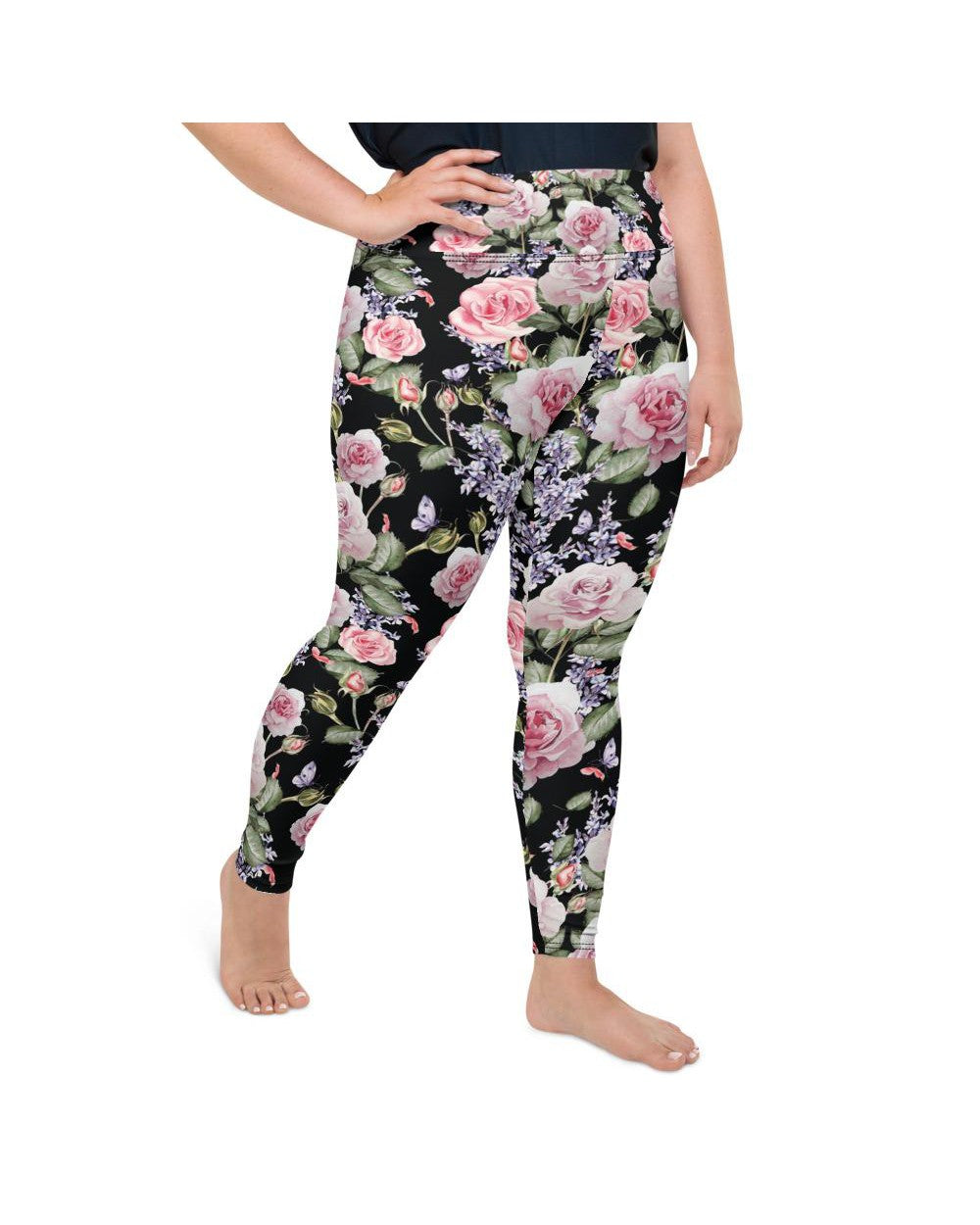 Watercolor Roses & Lavender Plus Size Leggings Gearbunch