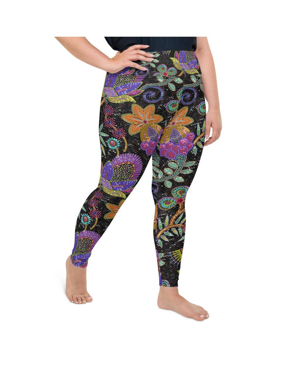 Faux Paillette Flower Plus Size Leggings | GearBunch