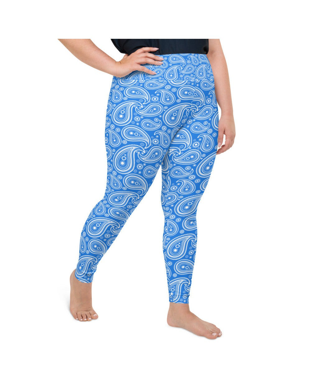 Womens Plus Size Blue & White Paisley Leggings | Gearbunch.com