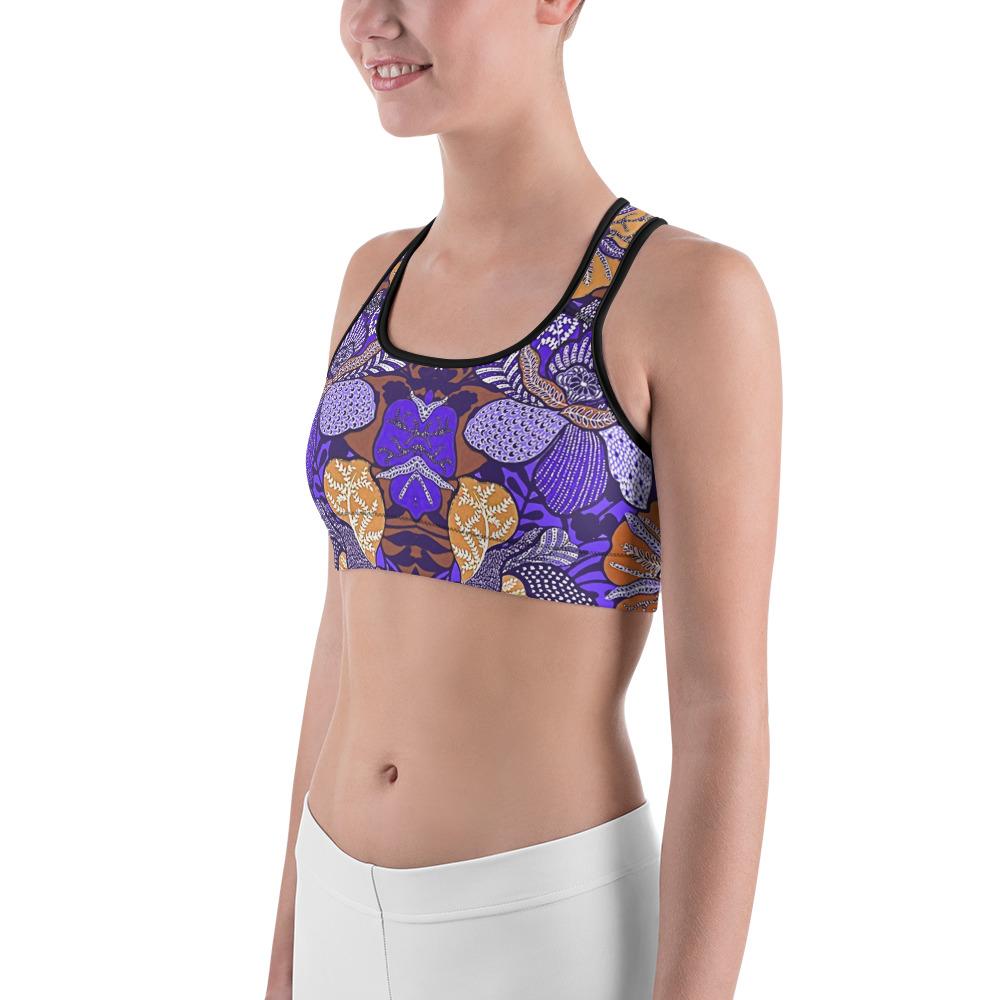 Purple Batik Floral Sports Bra Gearbunch