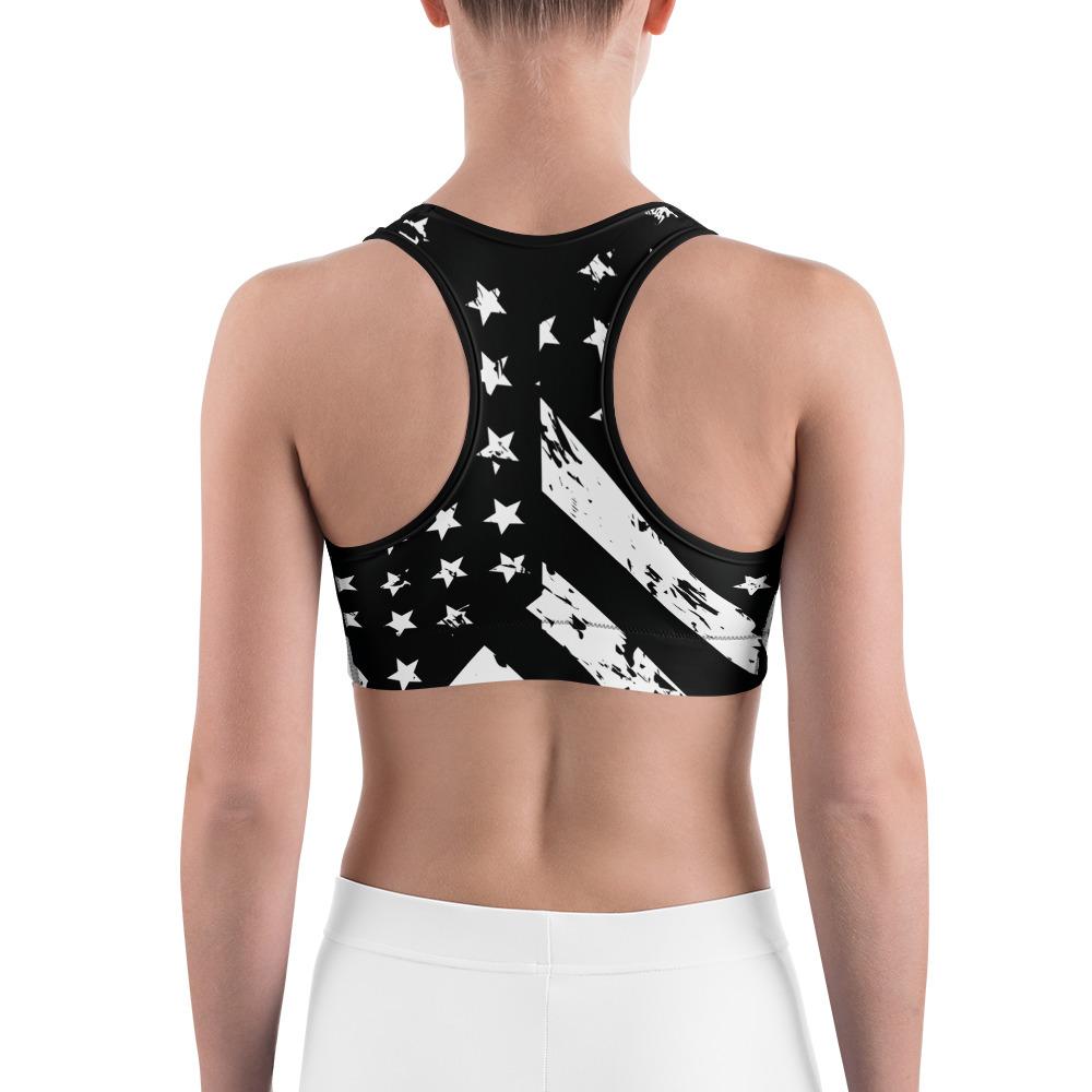 Womens Sports Bra Black & White American Flag | Gearbunch.com