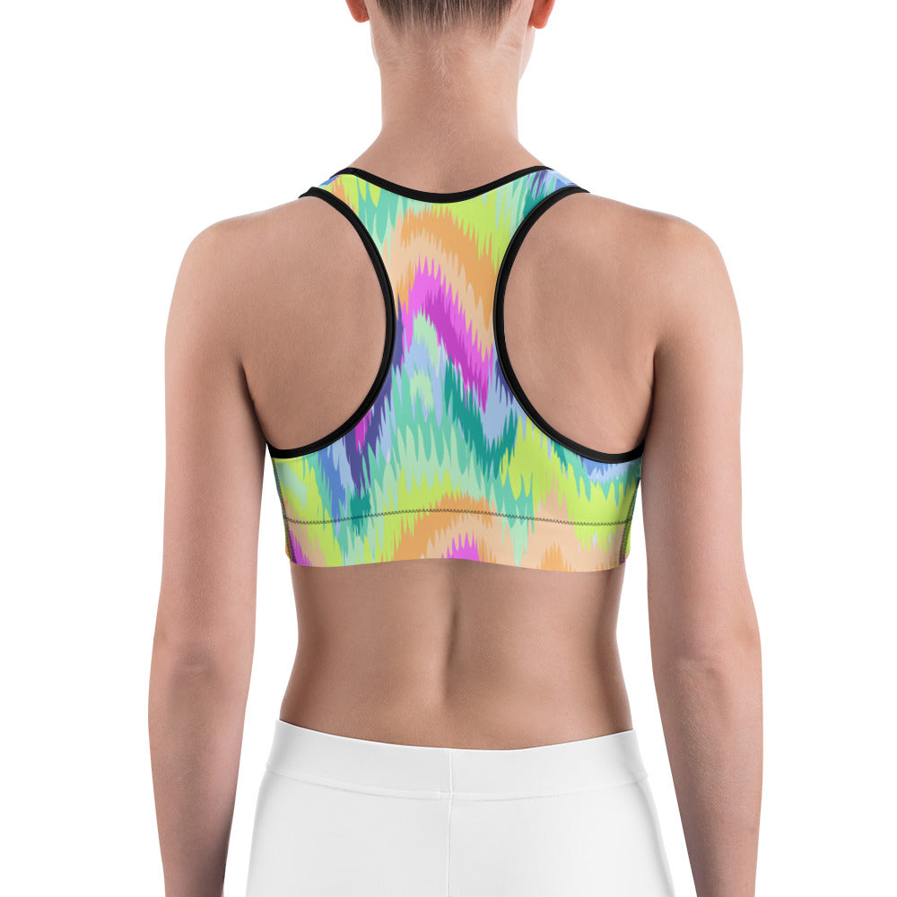 Womens Rave Sound Wave Sports Bra Yellow/Green/Pink | Gearbunch.com